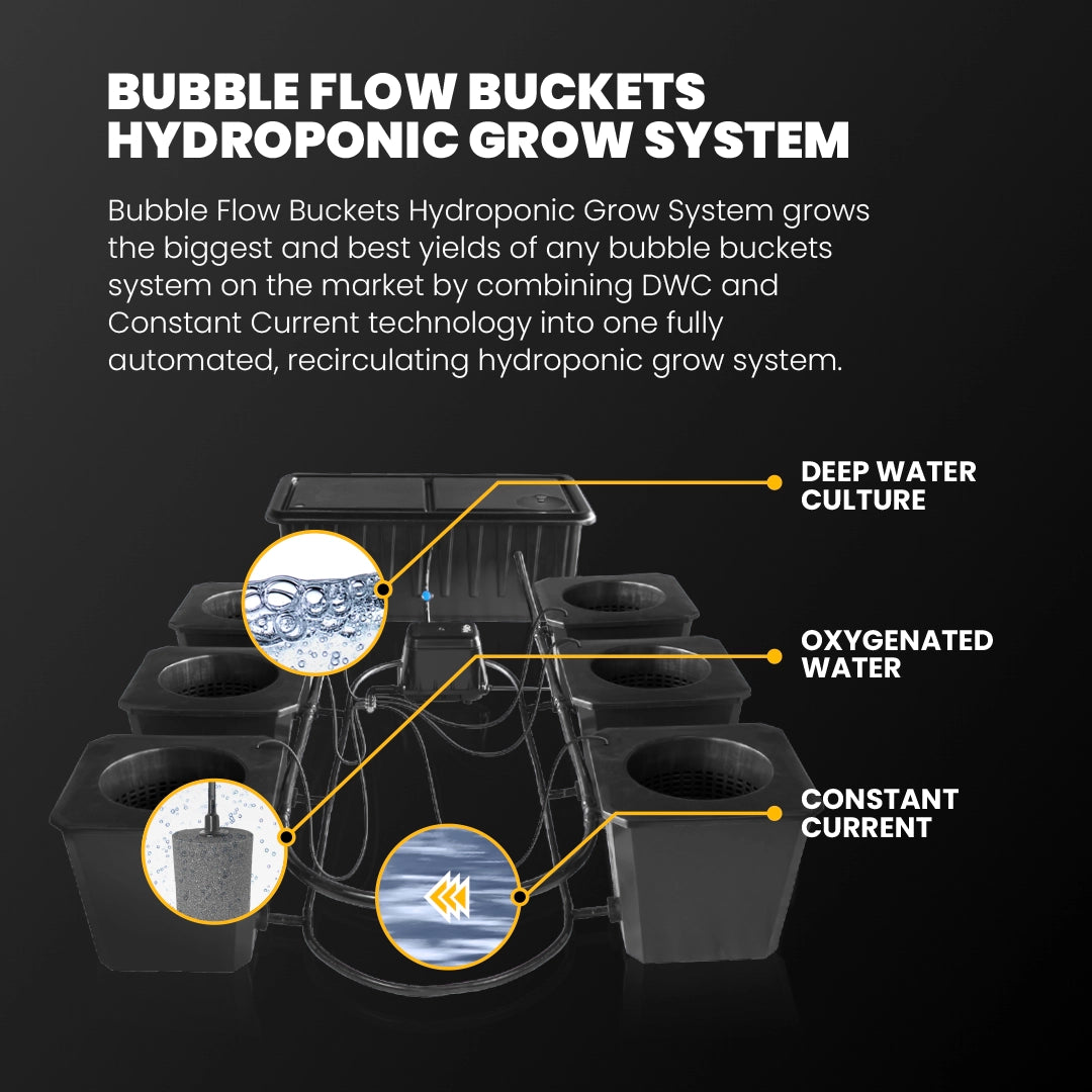 6-Site Bubble Flow Buckets Hydroponic Grow System