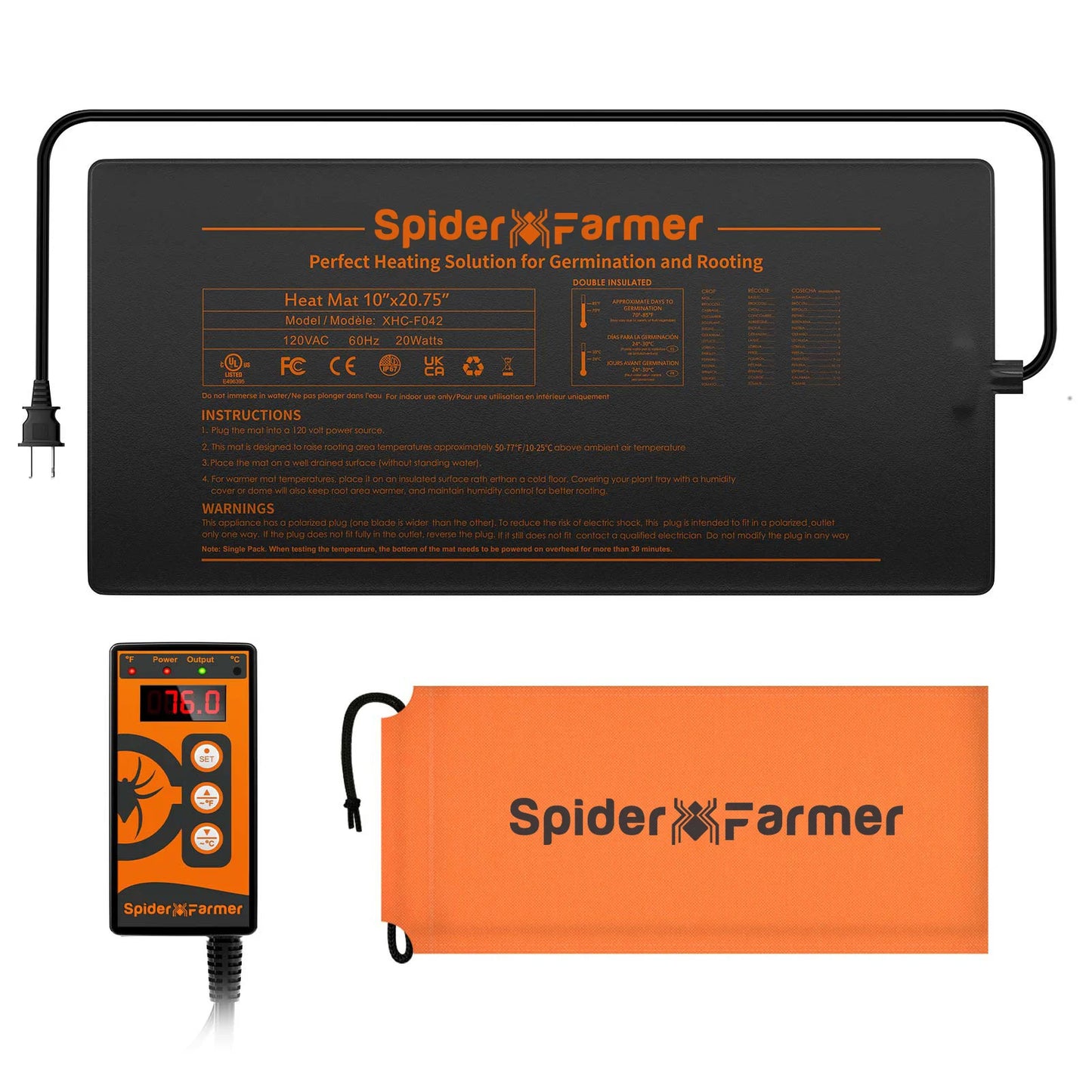 Spider Farmer® Waterproof 10”X20.75” Seedling Heat Mat for Germination Indoor Gardening