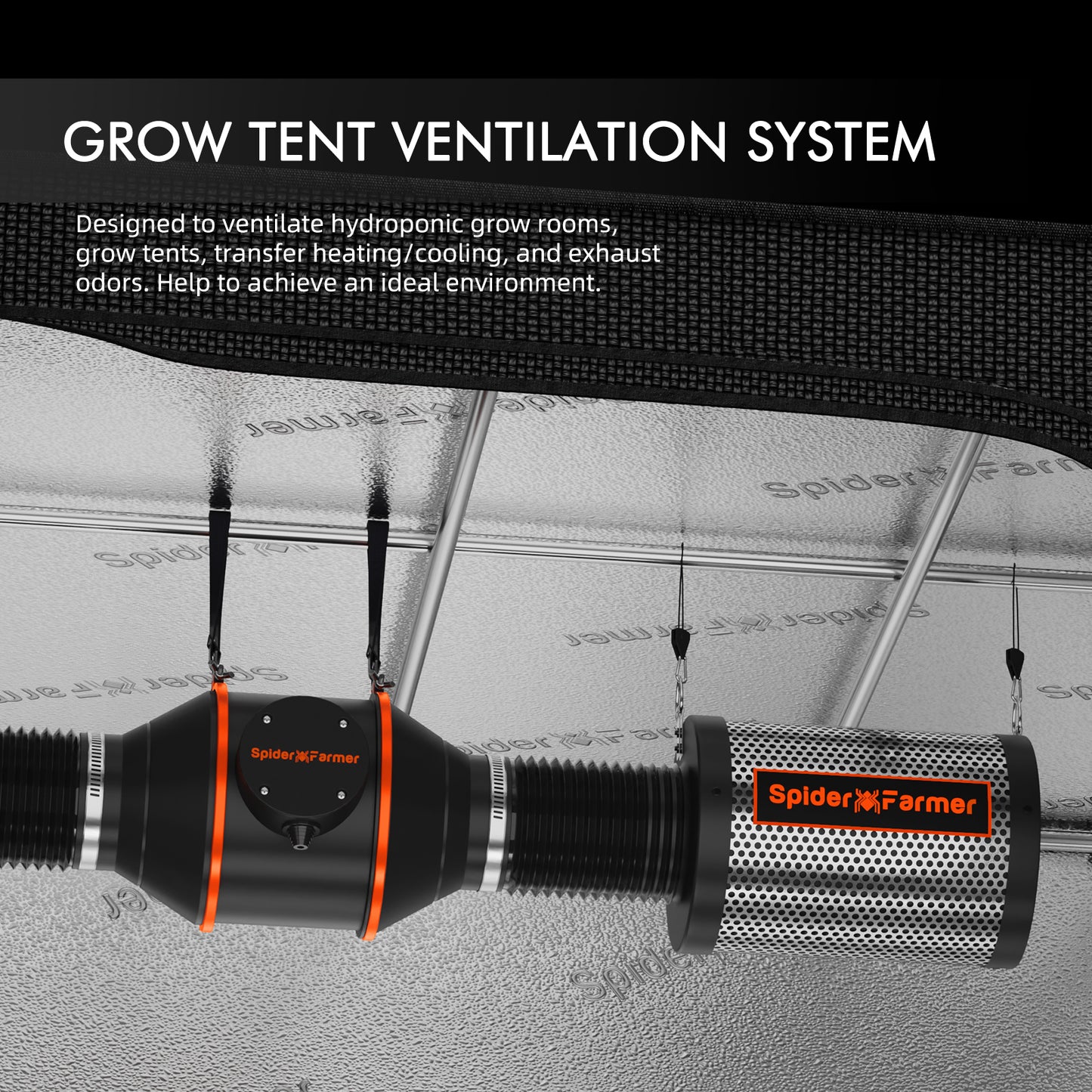 Spider Farmer® 4-Inch 205 CFM Inline Fan Kits with Speed Controller Grow Tent Ventilation System