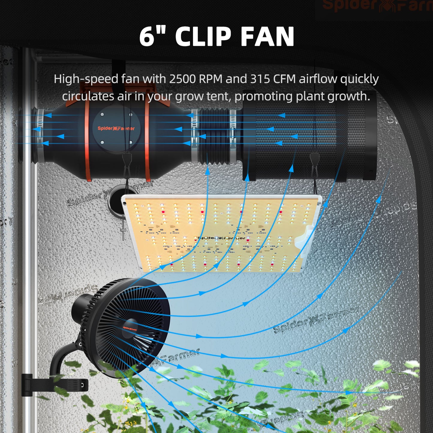 2024 Spider Farmer® 2’x2′X4.6′ Complete Grow Tent Kit丨SF1000D Full Spectrum LED Grow Light丨6” Clip Fan丨4” Ventilation System with Speed Controller