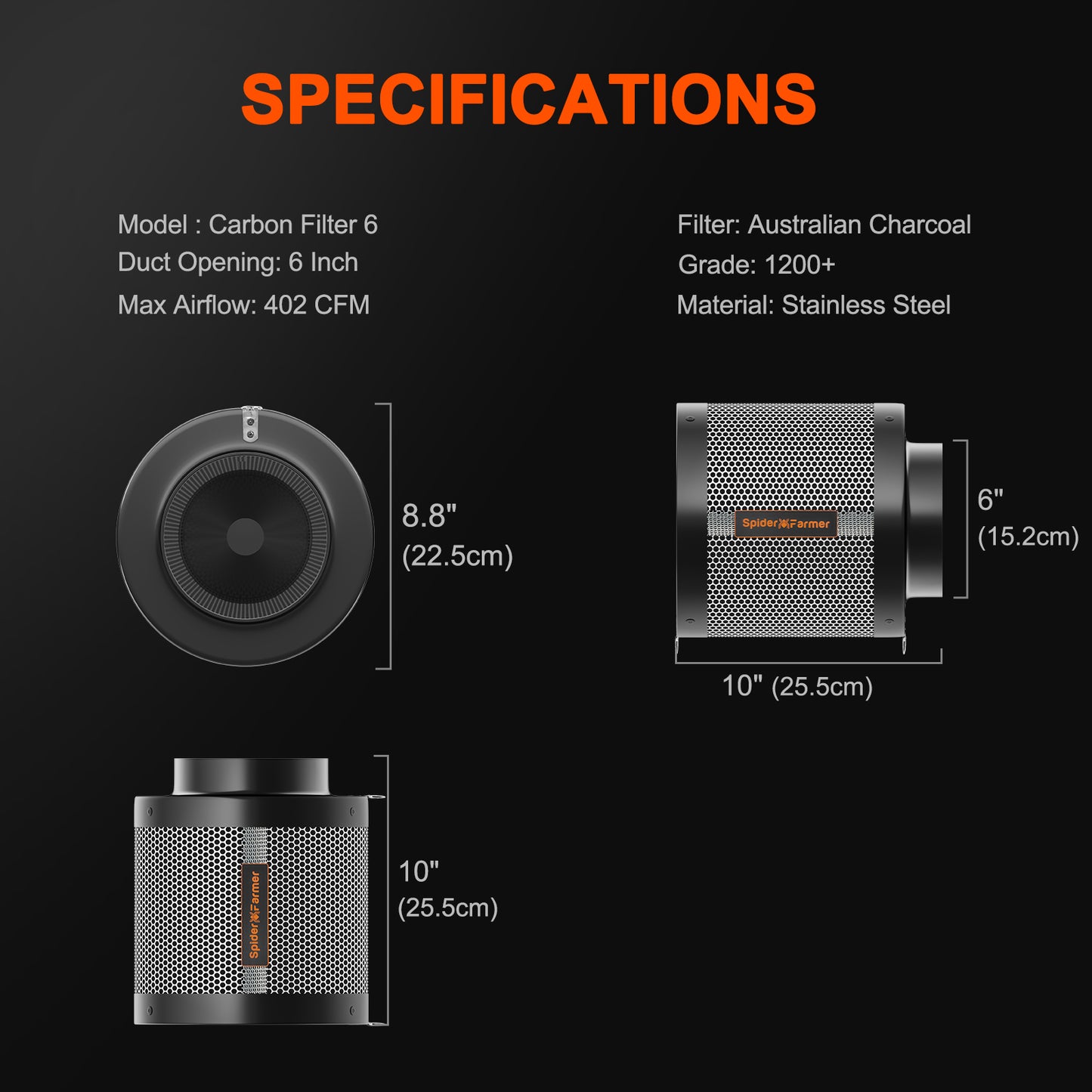 Spider Farmer® 6-Inch 402 CFM Inline Fan Kits with Speed Controller, Carbon Filter & Ducting Combo