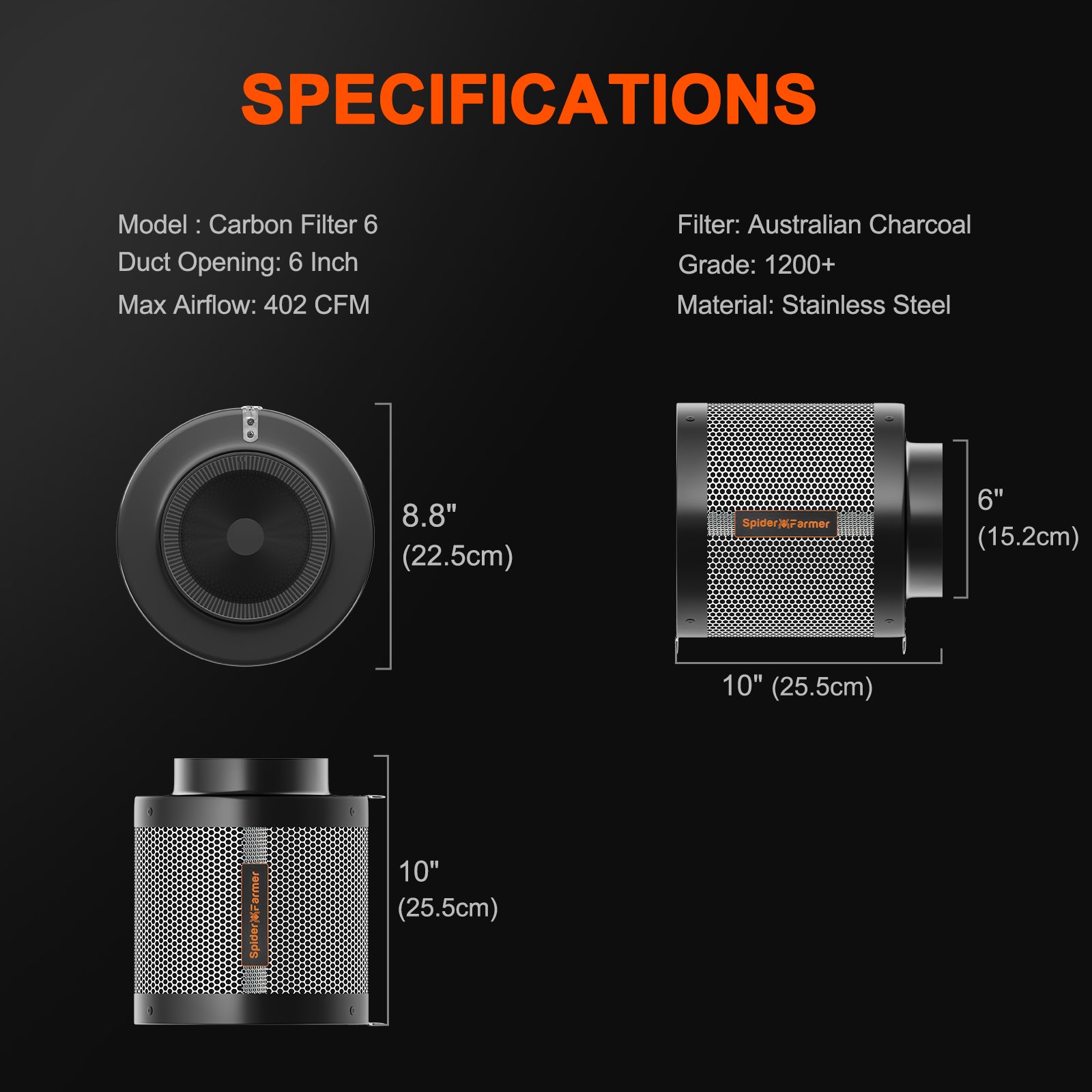 Spider Farmer® 6-Inch 402 CFM Inline Fan Kits with Speed Controller, Carbon Filter & Ducting Combo