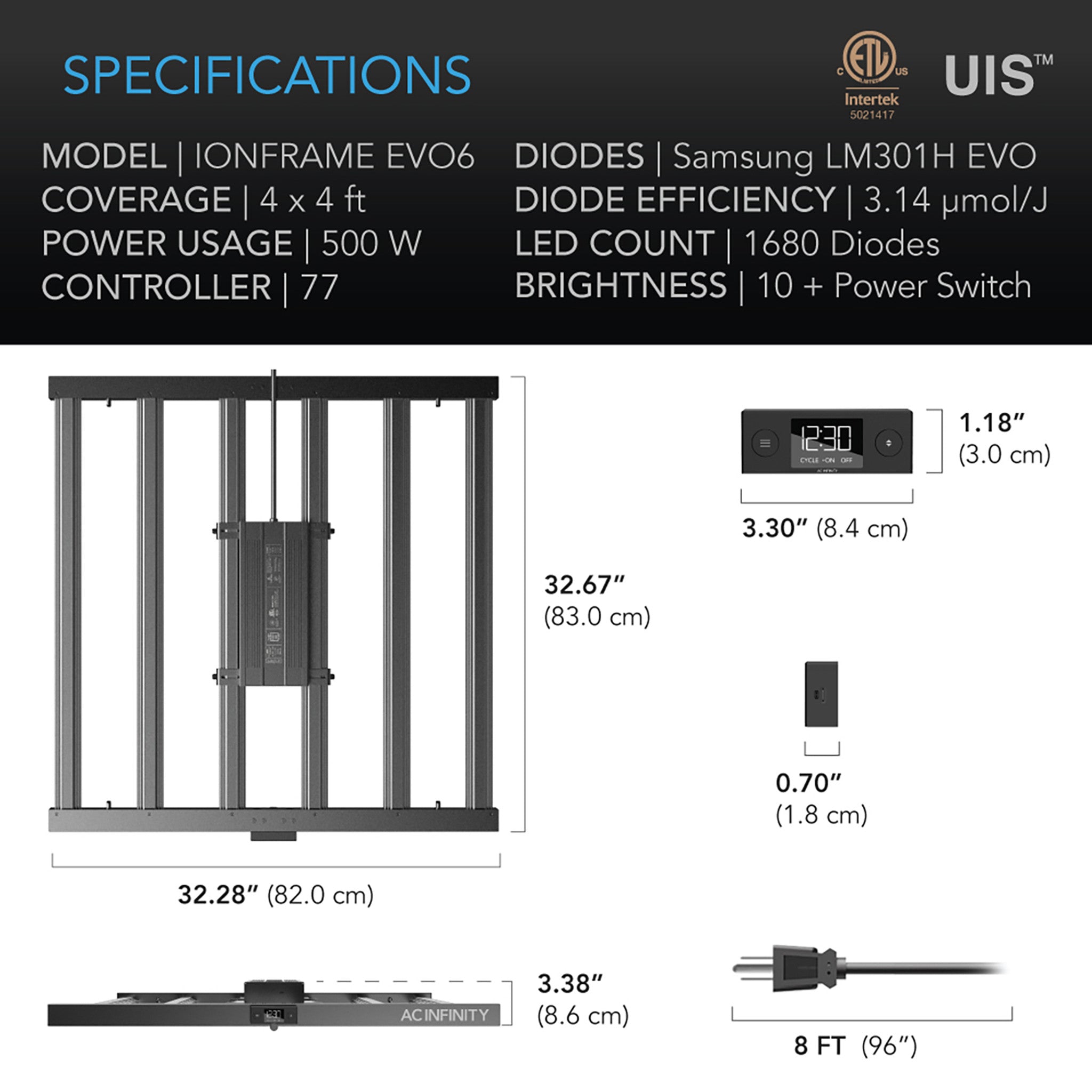 IONFRAME EVO6, Samsung LM301H EVO Commercial LED Grow Light, 500W, 4x4 ft