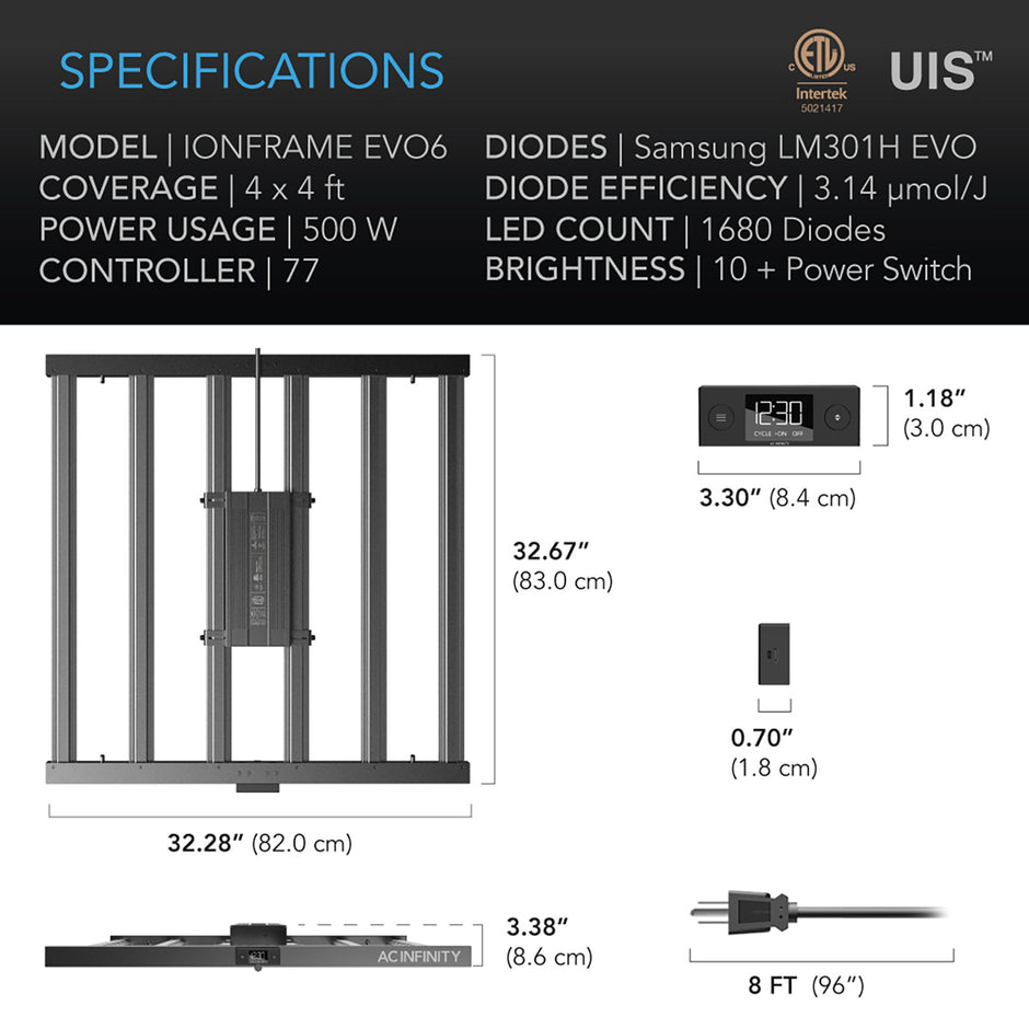 IONFRAME EVO6, Samsung LM301H EVO Commercial LED Grow Light, 500W, 4x4 ft